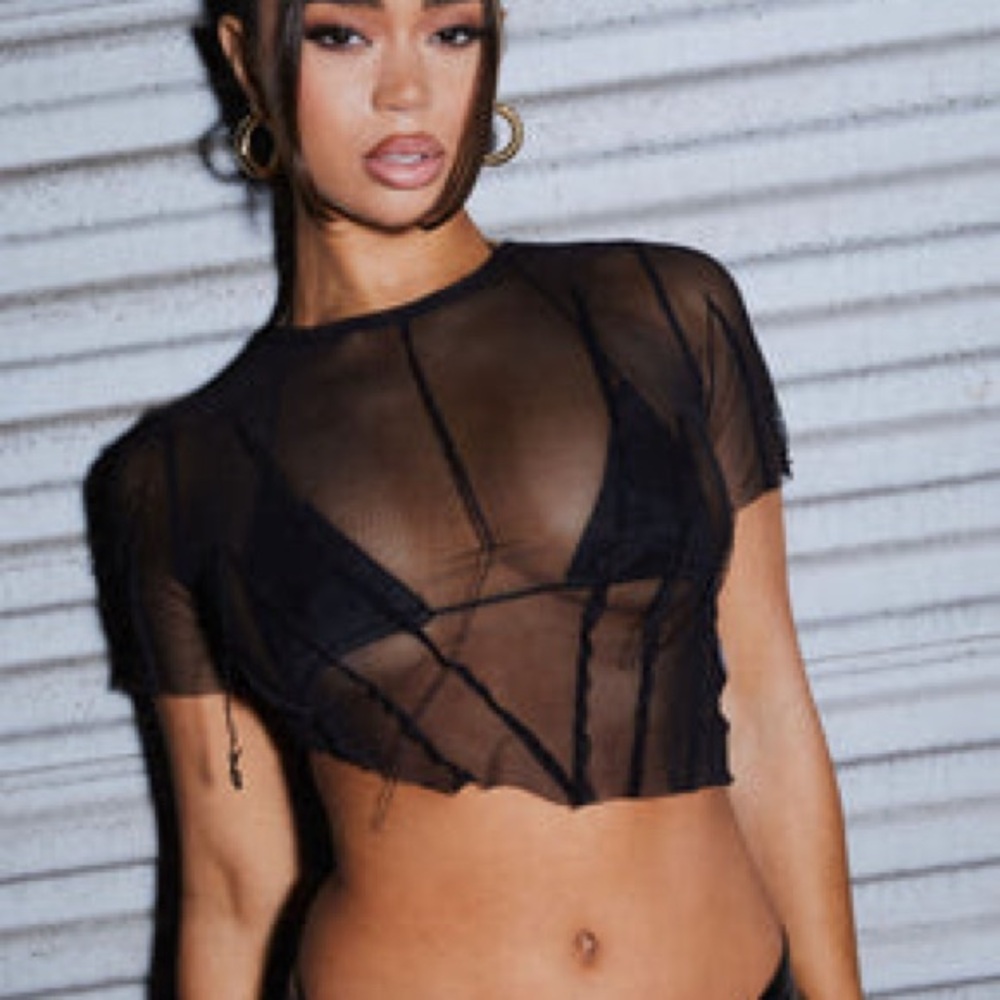 Anitta Asymmetrical Mesh Top Fashion Nova